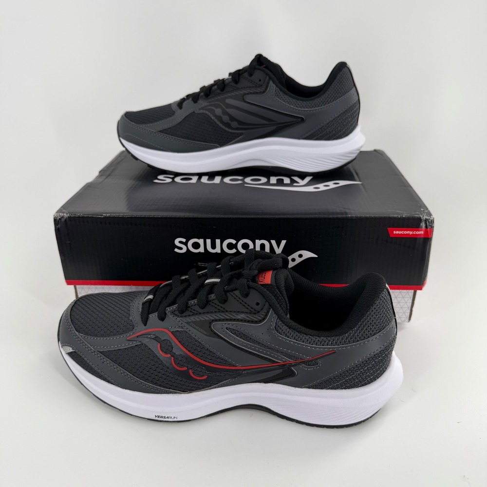 Saucony Cohesion 17 Mens Running Shoes Shadow Black Red Wide 4E S20944-101 Sz 8 - Picture 2 of 8